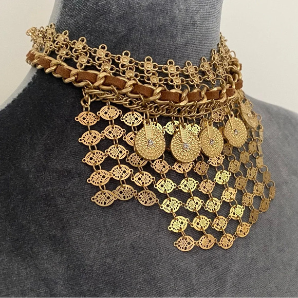 NWT Free People Get Obsessed Choker Necklace Gold Tone - Picture 3 of 5